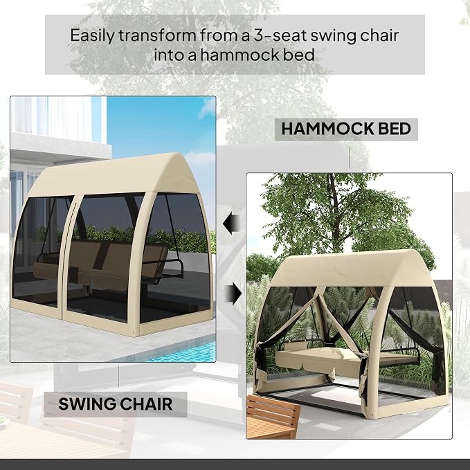 Outsunny 3-Seat Patio Swing Chair, Porch Swing Bed - Image 3