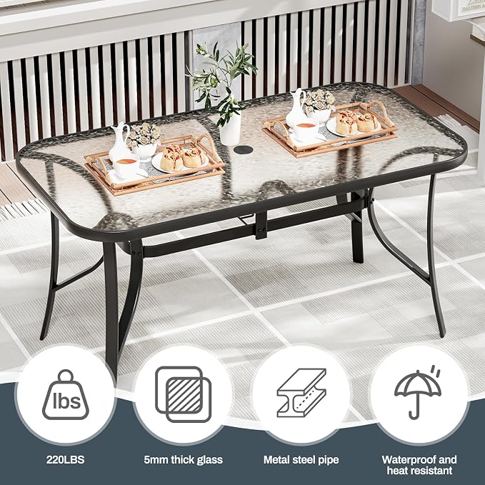 TLSUNNY 7 Pieces Patio Dining Set, Outdoor Table and Chairs W/1.69″ Umbrella - Image 5