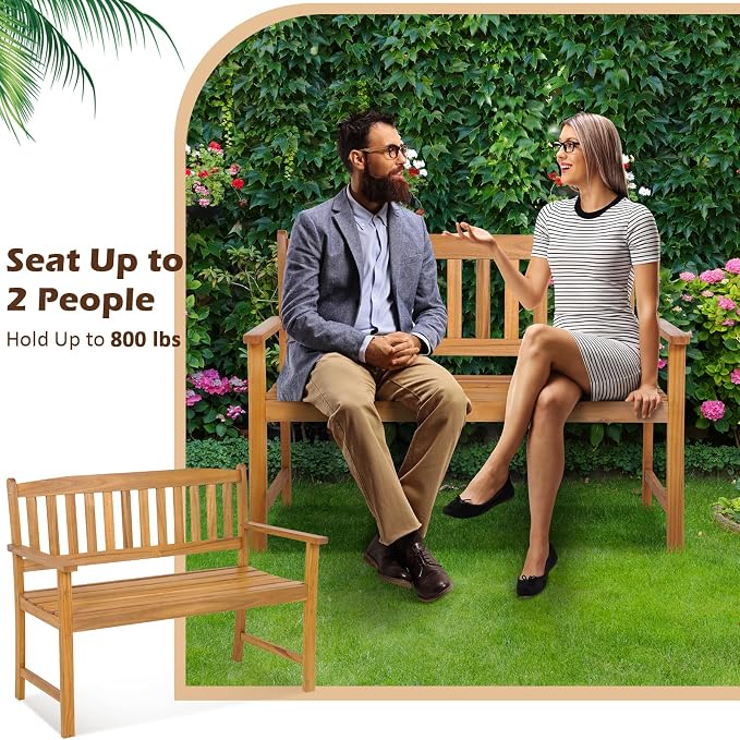 Tangkula Outdoor Acacia Wood Bench, 2-Person Garden Bench - Image 6
