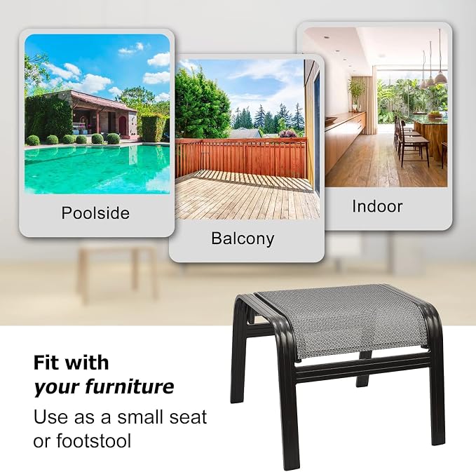Patio Ottomans Outdoor Foot Rest Aluminum Patio Footstool Samll Seat Wicker - Image 6