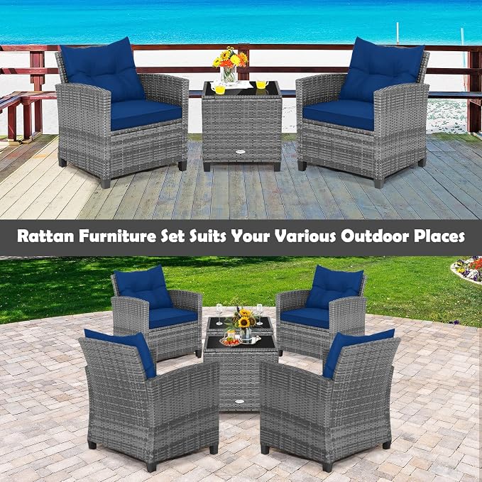 Tangkula 3 Pieces Patio Furniture Set, Outdoor PE Rattan Conversation Chair Set - Image 5