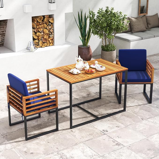 Tangkula 3 Piece Outdoor Dining Set, 2 Acacia Wood Armchairs - Image 2