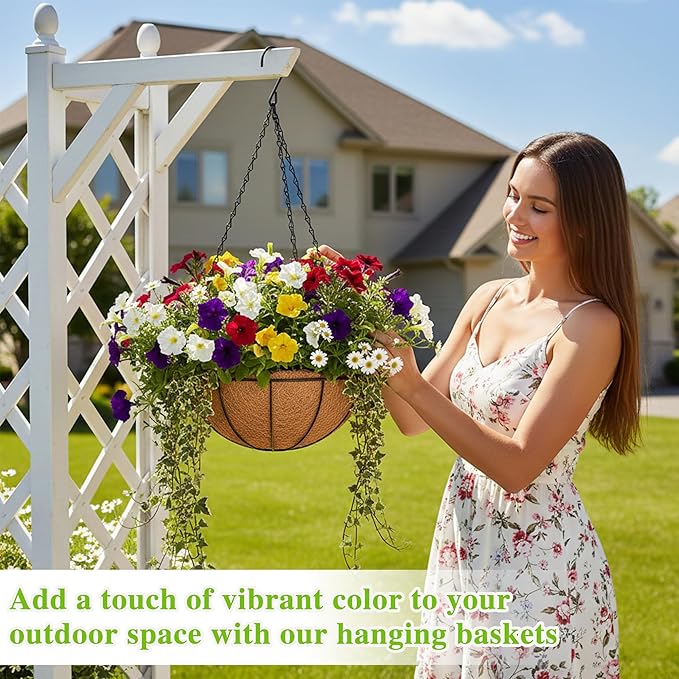 Metal Hanging Planters Basket Set of 4 Hanging Flower Pots 10 Inch Chain Round - Image 7