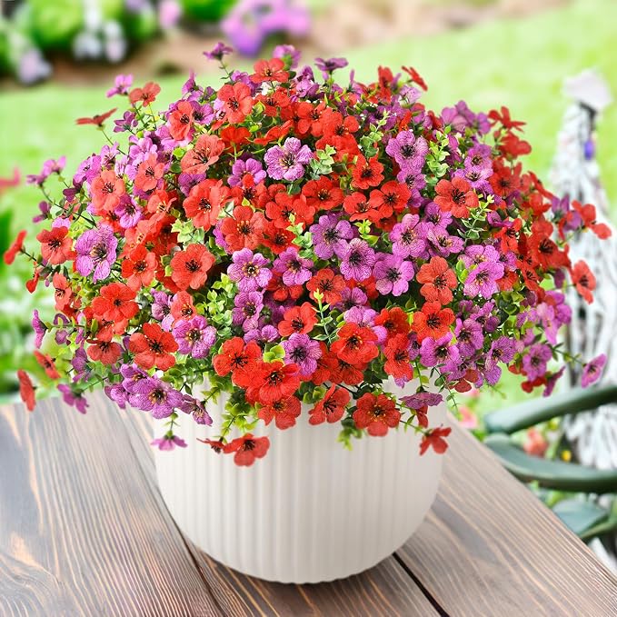 Artificial Flowers Faux Plants Outdoor Fake Flowers Spring Decor, 12 Bundles by ZFProcessArtificialFlowers