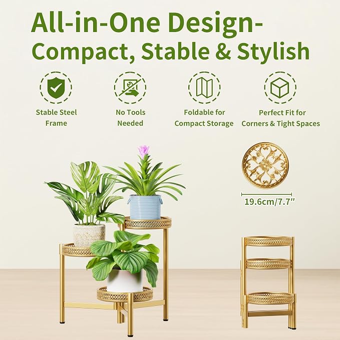 Metal Plant Stand Indoor Outdoor, 3 Tier Corner Tall Plant Shelf - Image 5