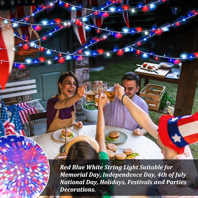4th of July Decorations Red White and Blue Lights, 200 LED 66FT String Light - Image 5