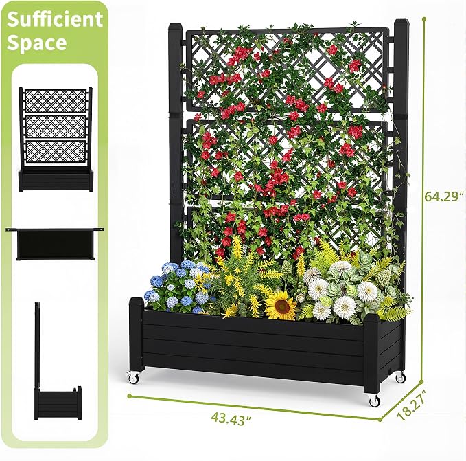 Raised Garden Bed with Trellis, 21 Gallon Self Watering Planter Box with - Image 2