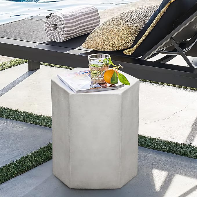 COSIEST Concrete Accent Table, Hexagon Patio Side Table 14.5''Wx16''H, Modular by COSIEST
