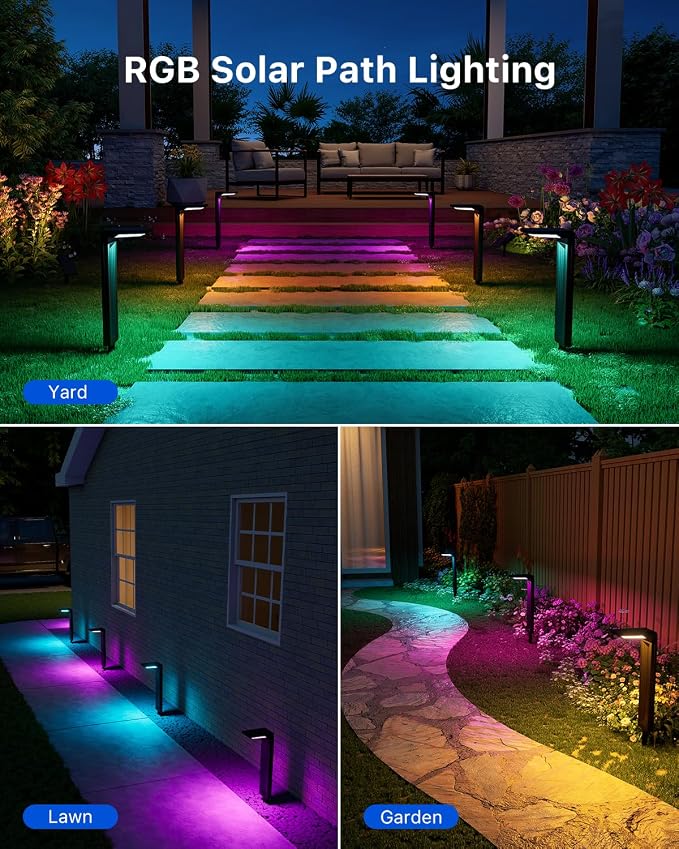 6 Pack Color Changing Solar Pathway Lights Outdoor Waterproof 20 LED Solars - Image 4