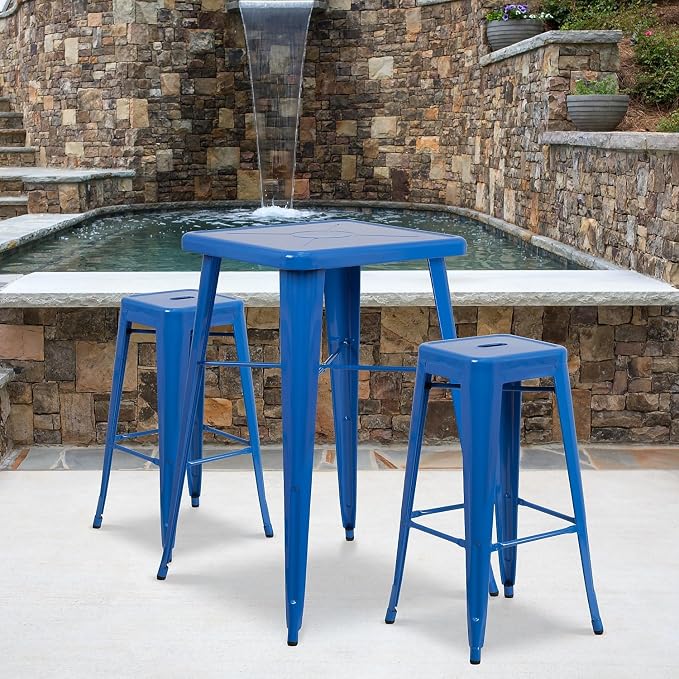 Flash Furniture Lily 4 Pack Commercial Grade 30" High Backless Blue Metal - Image 2