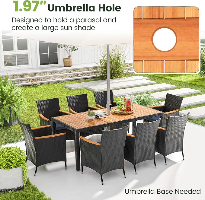 Tangkula 9 Pieces Rattan Outdoor Dining Set - Image 4