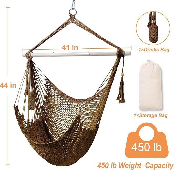 Lazy Daze Hammocks Chair Caribbean Hanging Rope Swing Chair, Soft-Spun Cotton - Image 6