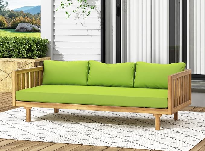 Merax Outdoor 3 Seater Daybed, Acacia Wood Day Bed Couch Sofa - Image 8