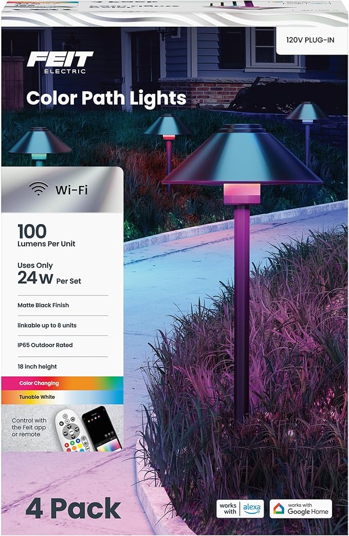 Feit Electric Smart Outdoor Cone Path Lights, 100 Lumens, Color Changing & - Image 3