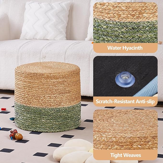 Wimarsbon 18'' Ottoman Pouf, Natural Braided Poof, Rustic Handweave Lounge - Image 4