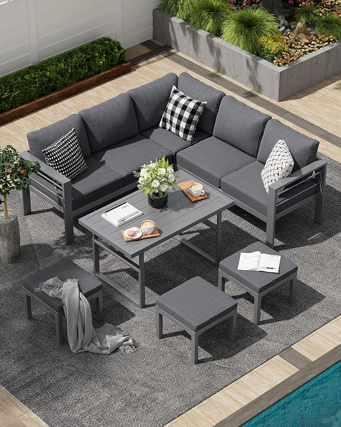 AECOJOY Aluminum Patio Furniture Set, 8 Seats Modern Outdoor Furniture by AECOJOY
