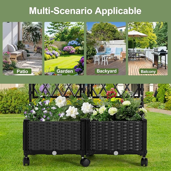 Planter Box with Trellis, 4ft Tall Self-Watering Plastic Raised Garden Beds and - Image 6