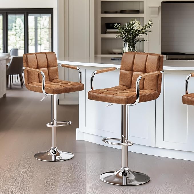 Yaheetech Bar Stools Set of 2, PU Leather Adjustable Swivel Barstools, - Image 2