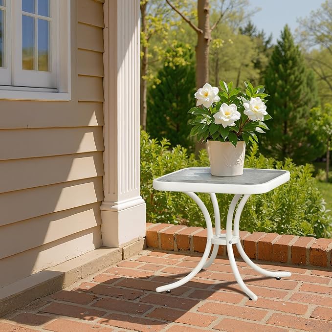 VINGLI Outdoor Side Table, 18in Patio Table Steel Frame Tempered Glass Top - Image 9