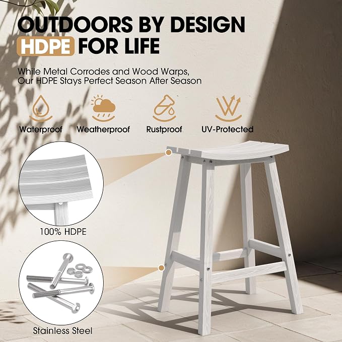 Ciokea 2 Set 29" Outdoor Bar Stools Heavy Duty HDPE Outdoor Stools Waterproof - Image 4