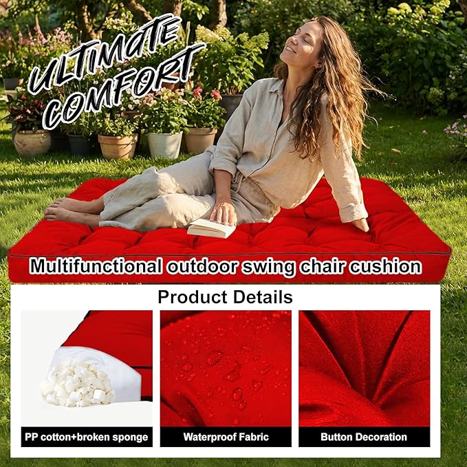 Waterproof Porch Swing Cushion Replacement, Thick 2–3 Seat Swing Seat Cushion - Image 3