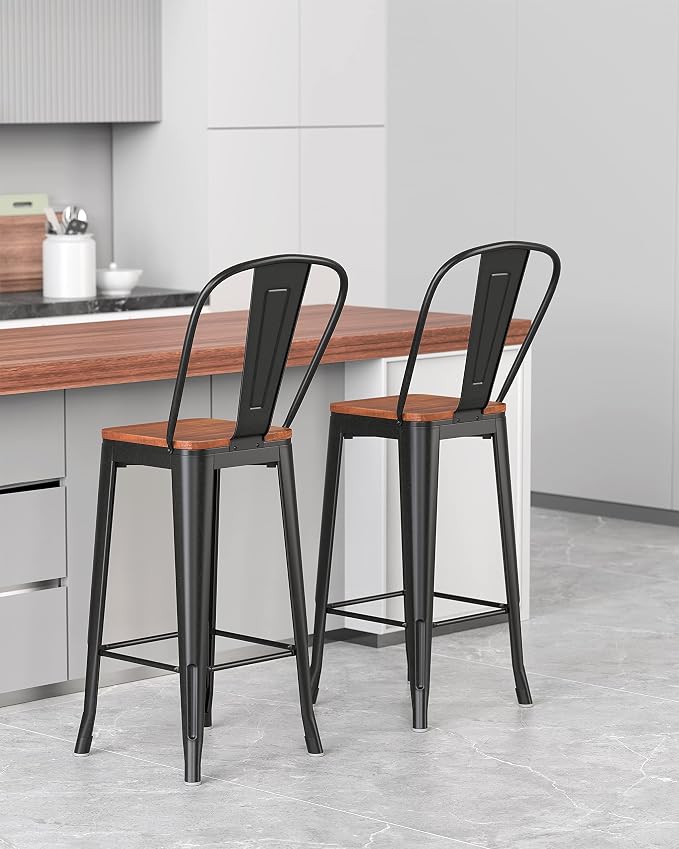 Aiho Bar Stools 30” Dining Chairs Outdoor Patio Bistro Set of 2 Metal Height - Image 2