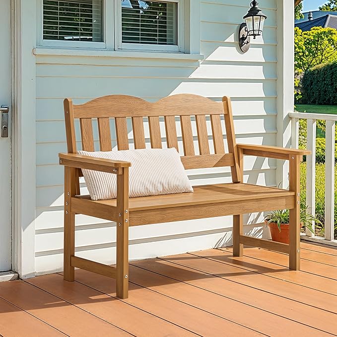 ONBRILL Outdoor Bench, 2-Person Poly Lumber Garden Bench - Image 9