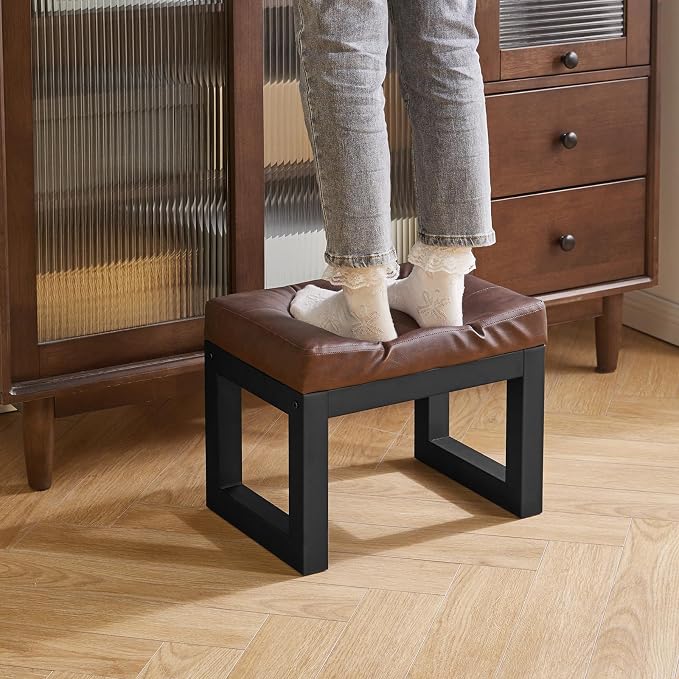 IBUYKE 16 Inch Small Foot Stool Ottoman, Rectangle PU Faux Leather Foot Rest - Image 6
