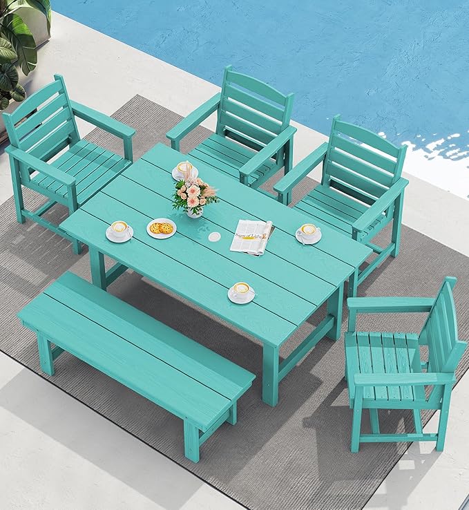 SERWALL Outdoor Dining Set for 6, HDPE Dining Furniture Set by SERWALL