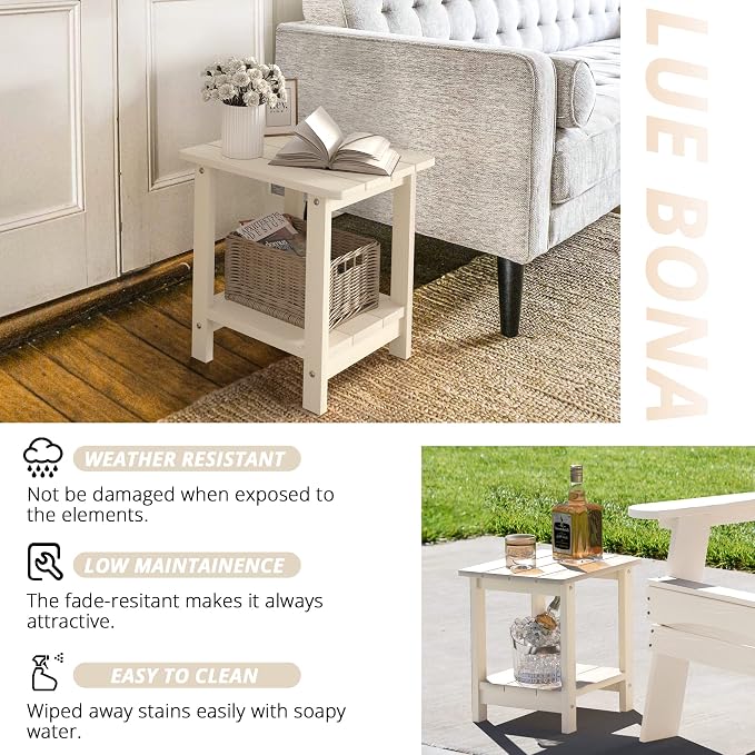 LUE BONA Adirondack Outdoor Side Table, 2-Tier Sand HDPS Patio End Table - Image 6