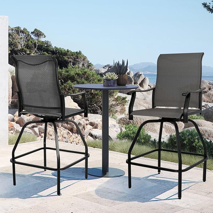 LEVELEVE Patio Bar Set 2pcs Swivel Bar Stools Outdoor Bistro Textilene - Image 8