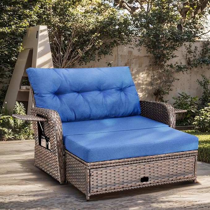 Patio Rattan Daybed, Wicker Recliner Loveseat - Image 7
