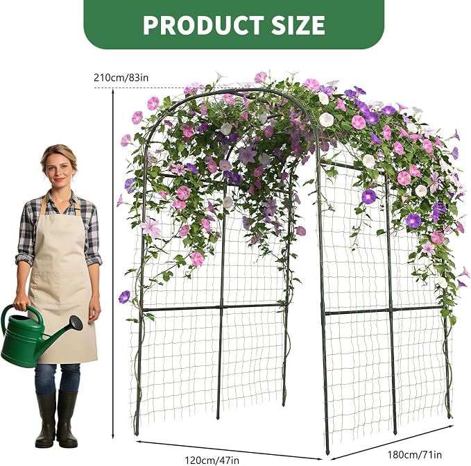 Tall Garden Arch Trellis for Climbing Plants, 83in Tall Metal Plant Support - Image 3