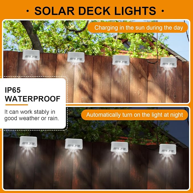 Geelin 32 Pcs Solar Deck Lights Outdoor, Waterproof LED Solar Step Fence Lights - Image 3