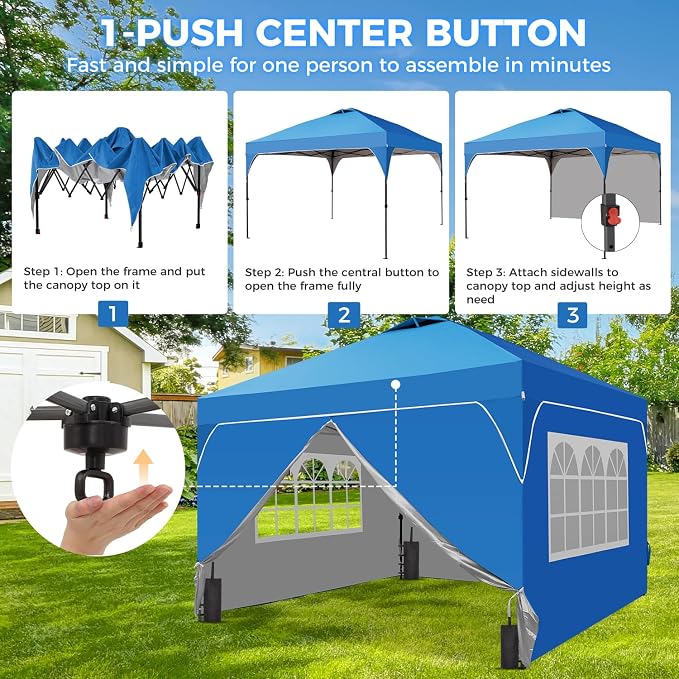 10x10 FT Pop Up Canopy, 1-Button Push Instant Canopy Tent - Image 2