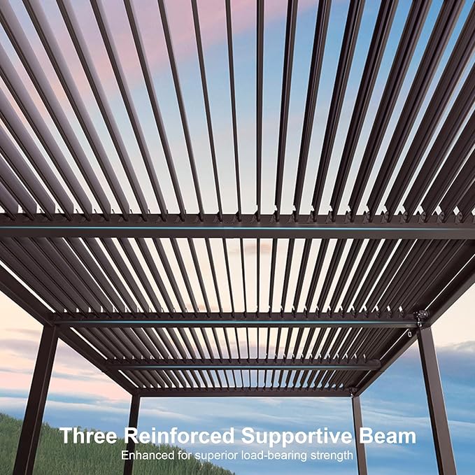 PURPLE LEAF 11' x 28' Outdoor Louvered Pergola Aluminum Pergola - Image 4