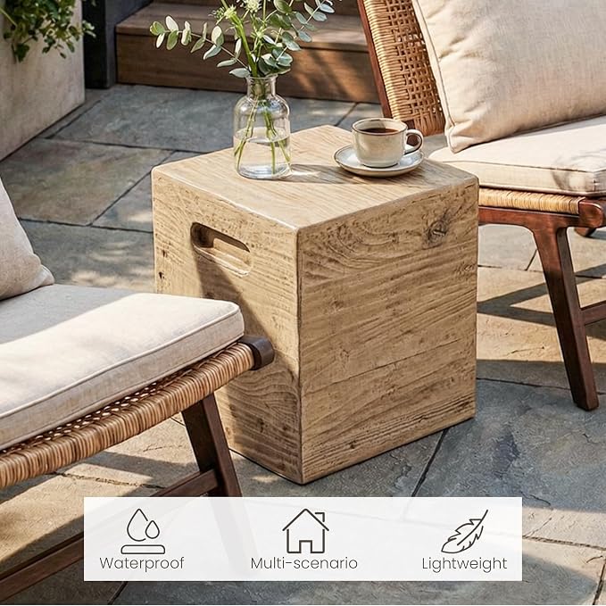 COSIEST Wooden Outdoor Side Table, Square MgO Concrete End Patio Side Table - Image 3