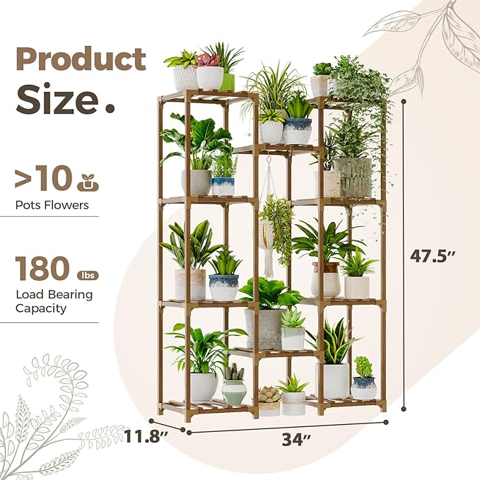Bamworld Plant Stand Indoor Outdoor Tall Plant Shelf - Image 5
