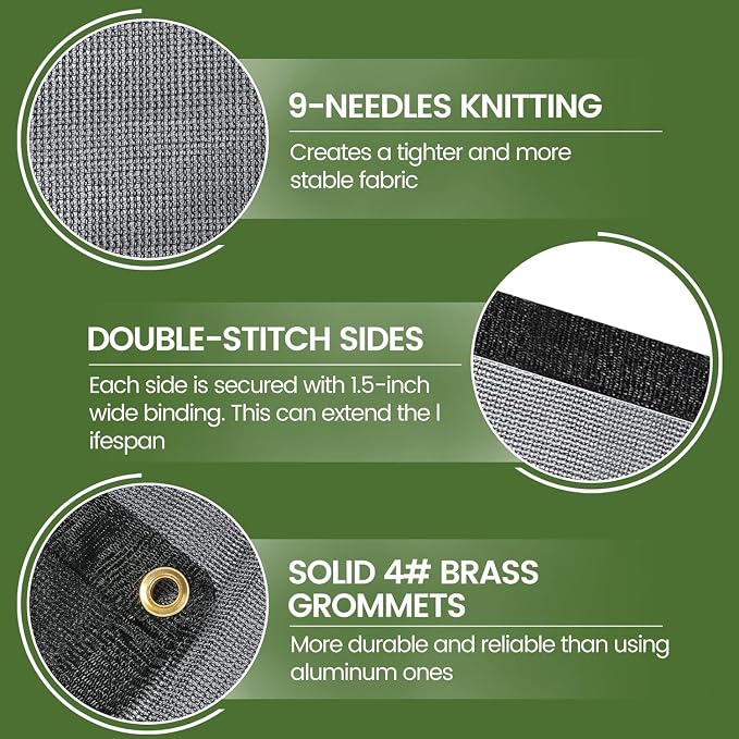 60-70% 10 FT X 20 FT Mesh Tarp/Shade Cloth 9-Needle Knitted Heavy Duty Black - Image 4