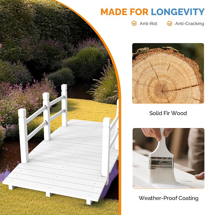 VINGLI Garden Bridge, Classic Wooden Bridge - Image 2