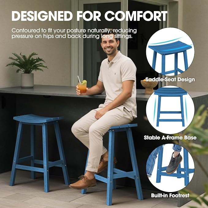 Ciokea 4 Set 29" Outdoor Bar Stools Heavy Duty HDPE Outdoor Stools Weatherproof - Image 3