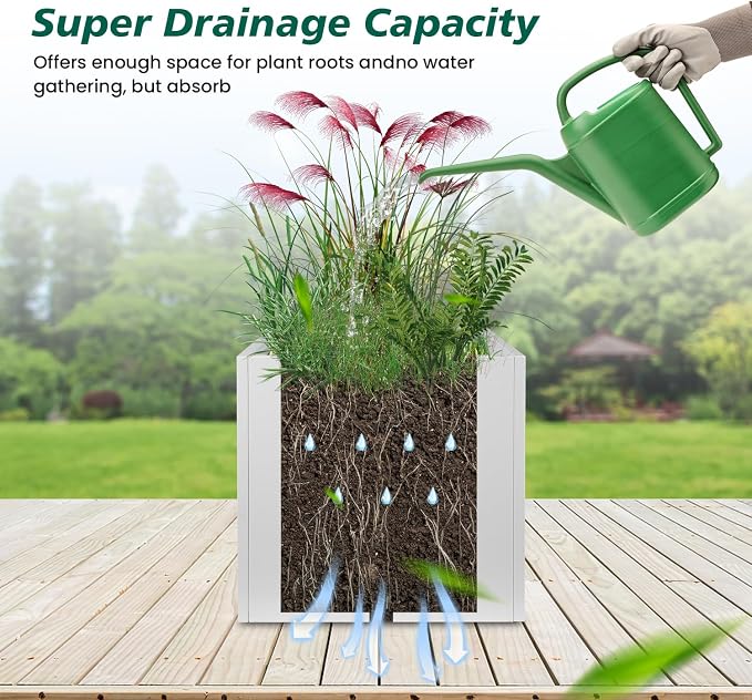 White Outdoor Planter Square Steel Planters Galvanized Steel Planter Box 20 - Image 4