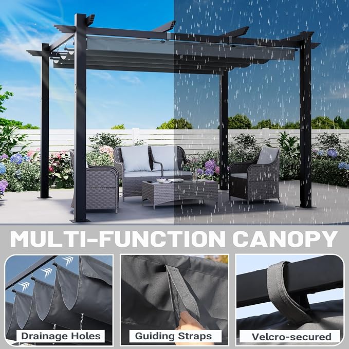 MELLCOM Retractable Pergola 10x12 Ft, Metal Shelter - Image 3