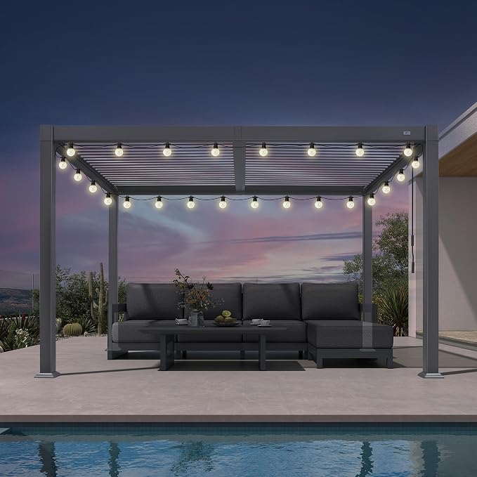 PURPLE LEAF Louvered Pergola w/Light 8' x 12' Aluminum Outdoor Pergola - Image 2