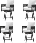 Grand patio Outdoor Swivel Bar Stools Set of 4, Curved Woven Wicker Backrest by GrandPatio