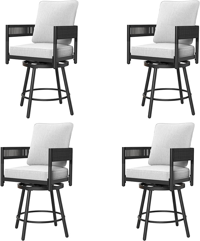 Grand patio Outdoor Swivel Bar Stools Set of 4, Curved Woven Wicker Backrest by GrandPatio