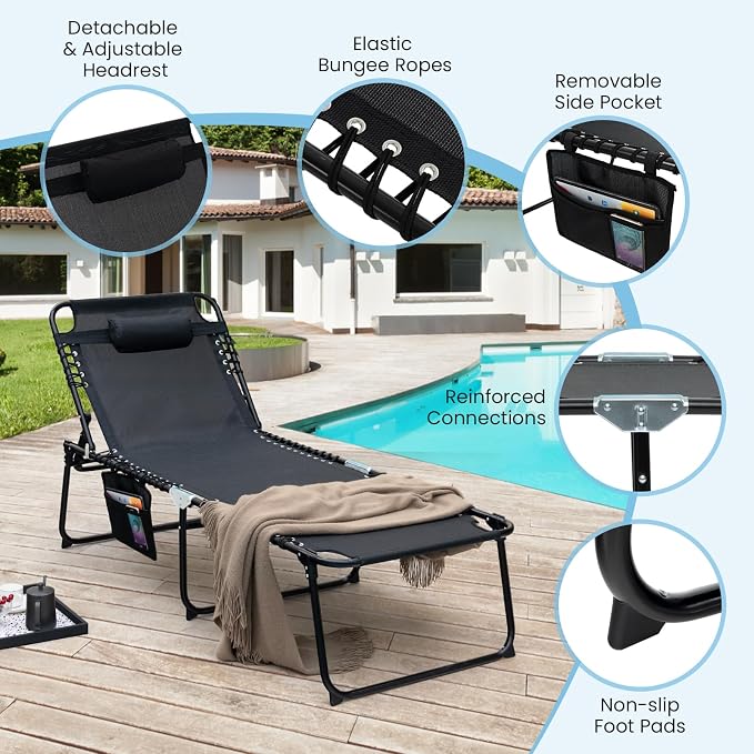 GYMAX Lounge Chair for Outside, 440lbs 27” Oversize Folding Beach Tanning - Image 8