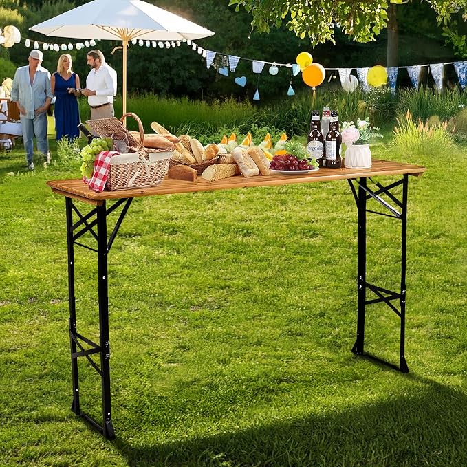 VINGLI 67 Inch Wooden Folding Picnic Table, Picnic Beer Table - Image 2