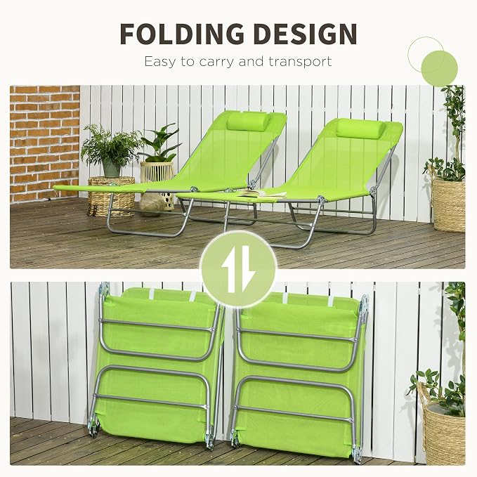 Outsunny 2 Piece Folding Chaise Lounge Chairs, Pool Sun Tanning Chairs - Image 5
