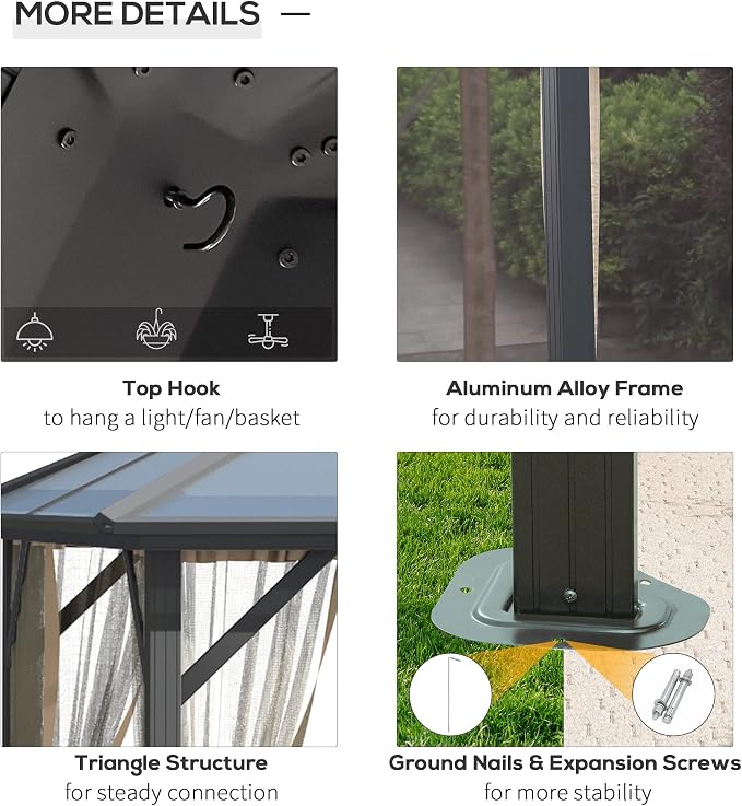 Outsunny 10' x 12' Hardtop Gazebo Canopy - Image 6